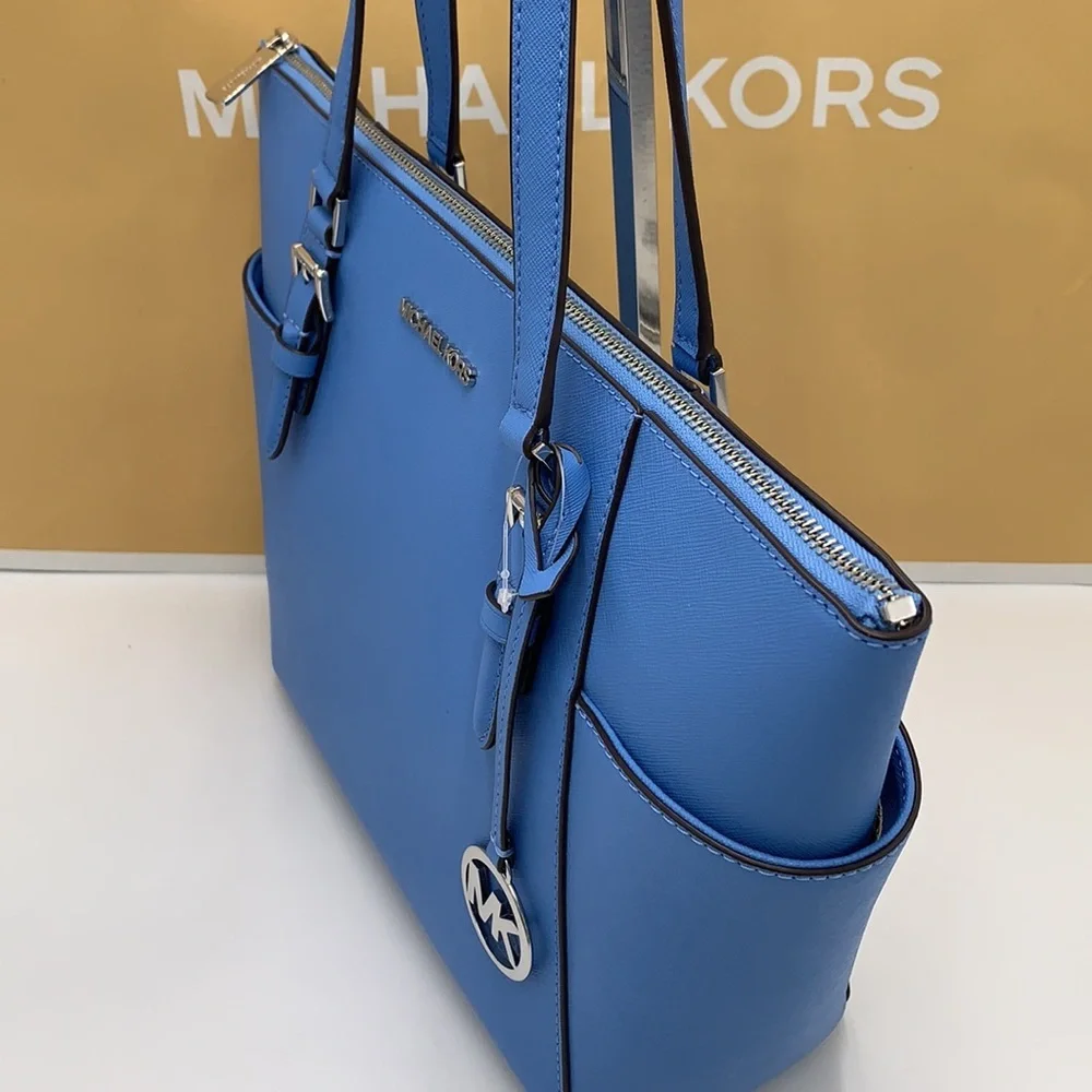 MICHAEL KORS Jet Set Large Crossgrain Leather Top-Zip Charlotte Tote Bag NWT